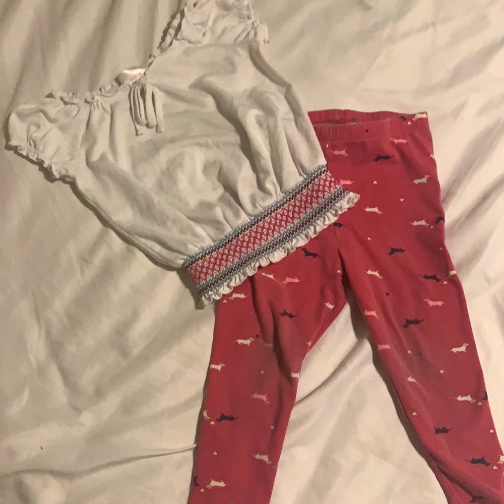 2/$10 Oshkosh dachshund print pink leggings outfit